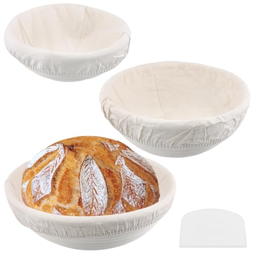 MUNGHOK 3 Stück Gärkörbchen set rund, 16cm 20cm 25cm Gärkorb Brotkorb mit waschbarem Leineneinsatz und Teigschaber, Peddigrohr Gärkorb Brot backen Zubehör für Brot und Teig MUNGHOK 3 Stück Gärkörbchen set rund, 16cm 20cm 25cm Gärkorb Brotkorb mit waschbarem Leineneinsatz und Teigschaber, Peddigrohr Gärkorb Brot backen Zubehör für Brot und Teig von MUNGHOK