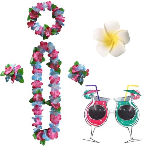MUNSKT 6 Stück Hawaii-Kranz-Set, Cocktail-Form Sonnenbrille + Tropische Girlande Zubehör + Haarspange, für Fotos, Sommergartentänze, Strandparty von MUNSKT