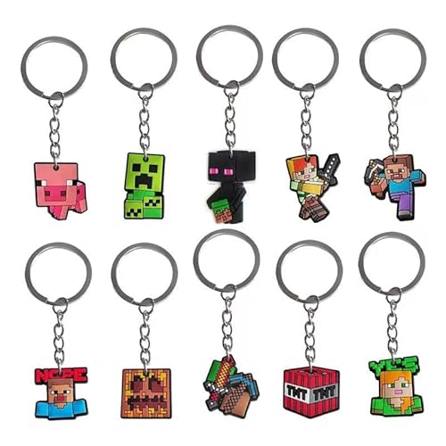 MUNSKT Minecraft-Schlüsselanhänger, niedlich, Minecraft-Schlüsselanhänger, Partyzubehör, Rucksack, Schulpreise für Jungen, Mädchen, Kinder, 10 Stück von MUNSKT