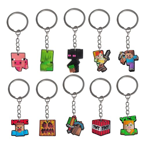 MUNSKT 10 Stück Miner Keychains, Schlüsselanhänger, Partyzubehör, Rucksack, Schulpreise für Jungen, Mädchen, Kinder von MUNSKT