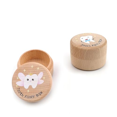 2 Stück Milchzahnbox, Holz Zahndose Milchzähne, Rund Milchzähne Box, mit Schönem Aufdruck, Glatt und Rund, für Sammeln von Milchzähnen 2 Stück Milchzahnbox, Holz Zahndose Milchzähne, Rund Milchzähne Box, mit Schönem Aufdruck, Glatt und Rund, für Sammeln von Milchzähnen von MUNTEA