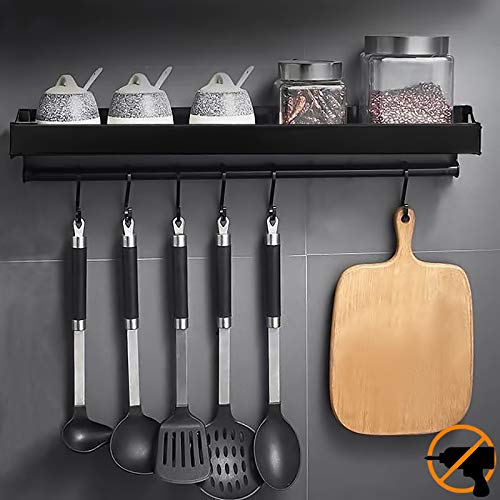 MUOIVG Küchenhalterung ohne Bohren mit 6 Haken, Küchenregal Wand für Gewürze, Hakenleiste Küchenhelfer Hängeleiste, Aluminium Gewürzregal,Matte Finish,für Küche und Bad MUOIVG Küchenhalterung ohne Bohren mit 6 Haken, Küchenregal Wand für Gewürze, Hakenleiste Küchenhelfer Hängeleiste, Aluminium Gewürzregal,Matte Finish,für Küche und Bad von MUOIVG