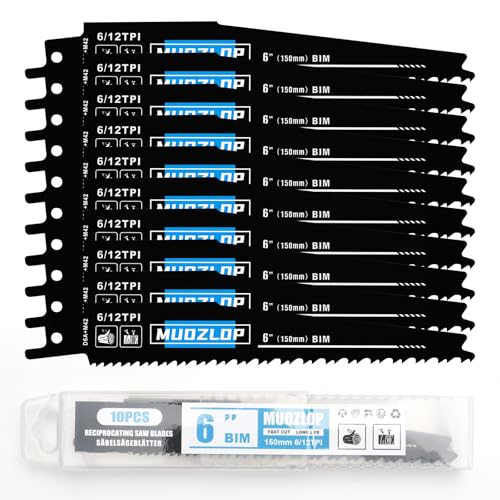 MUOZLOP 10 Pack 150mm Säbelsägeblätter Set，6/12 TPI Sägeblätter für Säbelsäge，für Holz Säbelsägeblätter (10, 6/12TPI 150mm) von MUOZLOP