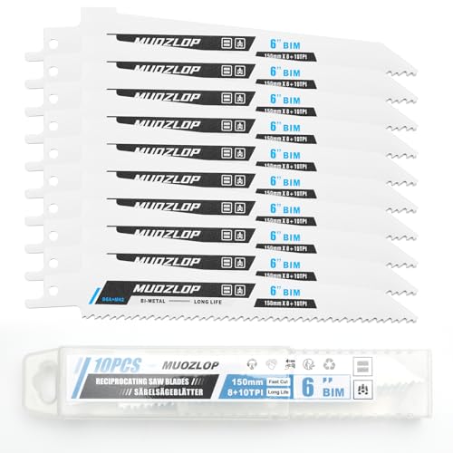 MUOZLOP 10 Pack 150mm Säbelsägeblätter Set，8+10 TPI Sägeblätter für Säbelsäge，für Metall Säbelsägeblätter (10, 8+10TPI 150mm) von MUOZLOP