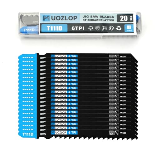 MUOZLOP 20tlgT111D Stichsägeblätter ，T-Schaft Stichsägeblatt Set mit Aufbewahrungskoffer für Holz，sägeblätter stichsäge Zubehör (20tlgT111D) von MUOZLOP