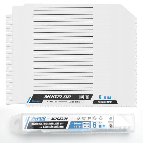 MUOZLOP 25 Pack 150mm Säbelsägeblätter Set，14 TPI Sägeblätter für Säbelsäge，für Metall Säbelsägeblätter (25, 14TPI 150mm) von MUOZLOP
