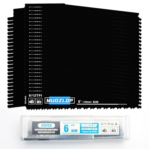 MUOZLOP 25 Pack 150mm Säbelsägeblätter Set，6/12 TPI Sägeblätter für Säbelsäge，für Holz Säbelsägeblätter (25, 6/12TPI 150mm) von MUOZLOP