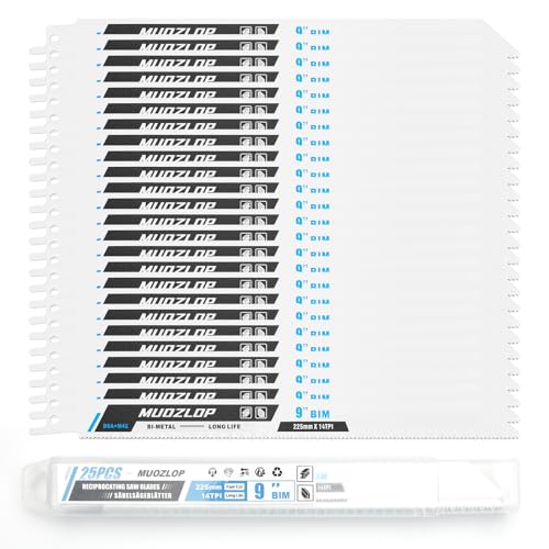MUOZLOP 25 Pack 225mm Säbelsägeblätter Set，14 TPI Sägeblätter für Säbelsäge，für Metall Säbelsägeblätter (25, 14TPI 225mm) von MUOZLOP