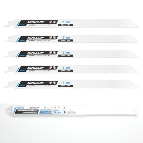 MUOZLOP 5 Pack 300mm Säbelsägeblätter Set，14TPI Sägeblätter für Säbelsäge，für Metall Säbelsägeblätter (5, 14TPI 300mm) von MUOZLOP