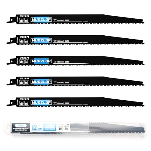 MUOZLOP 5 Pack 300mm Säbelsägeblätter Set，6/12 TPI Sägeblätter für Säbelsäge，für Holz Säbelsägeblätter (5, 6/12TPI 300mm) von MUOZLOP