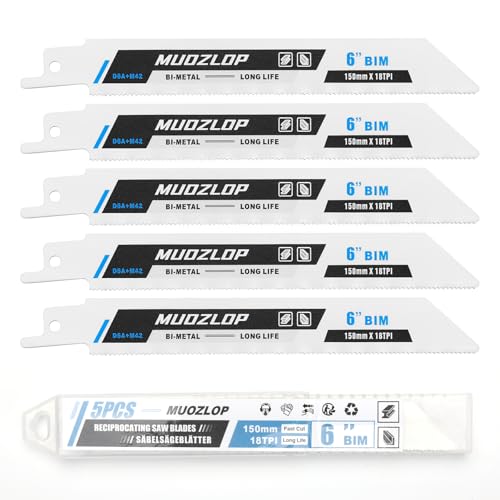 MUOZLOP 5 Pack 150mm Säbelsägeblätter Set，18 TPI Sägeblätter für Säbelsäge，für Metall Säbelsägeblätter (5, 18TPI 150mm) von MUOZLOP