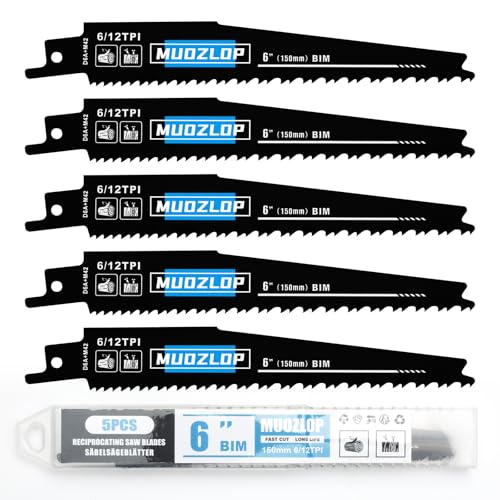 MUOZLOP 5 Pack 150mm Säbelsägeblätter Set，6/12TPI Sägeblätter für Säbelsäge，für Holz Säbelsägeblätter (5, 6/12TPI 150mm) von MUOZLOP