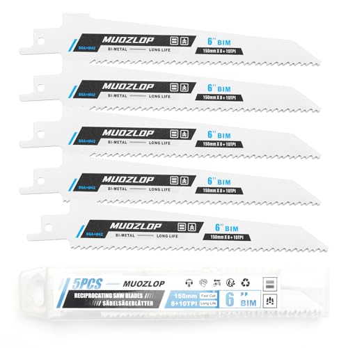 MUOZLOP 5 Pack 150mm Säbelsägeblätter Set，8+10 TPI Sägeblätter für Säbelsäge，für Metall Säbelsägeblätter (5, 8+10TPI 150mm) von MUOZLOP
