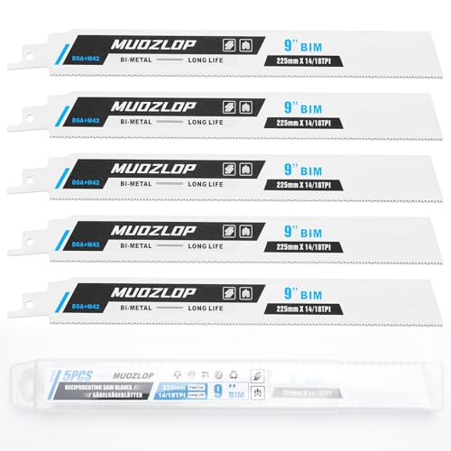 MUOZLOP 5 Pack 225mm Säbelsägeblätter Set，14/18 TPI Sägeblätter für Säbelsäge，für Metall Säbelsägeblätter (5, 14/18TPI 225mm) von MUOZLOP