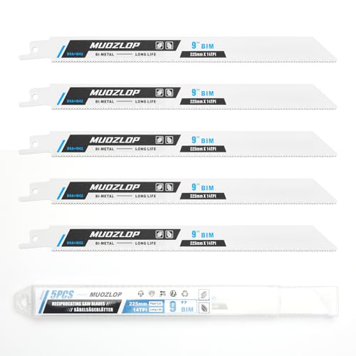 MUOZLOP 5 Pack 225mm Säbelsägeblätter Set，14 TPI Sägeblätter für Säbelsäge，für Metall Säbelsägeblätter (5, 14TPI 225mm) von MUOZLOP