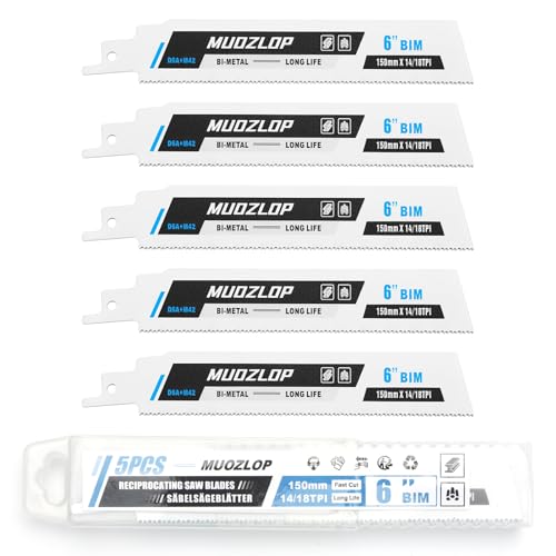 MUOZLOP 5 Pack 150mm Säbelsägeblätter Set，14/18 TPI Sägeblätter für Säbelsäge，für Metall Säbelsägeblätter (5, 14/18TPI 150mm) von MUOZLOP