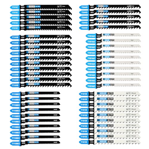 MUOZLOP 50 tlg Stichsägeblätter ，T-Schaft Stichsägeblatt Set mit Aufbewahrungskoffer für Holz ，sägeblätter stichsäge Zubehör (50tlg（T111C /T101AO /T101B/T144D/T244D /T119B0）) von MUOZLOP