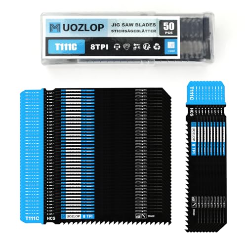 MUOZLOP 50tlgT111C Stichsägeblätter ，T-Schaft Stichsägeblatt Set mit Aufbewahrungskoffer für Holz ，sägeblätter stichsäge Zubehör (50tlgT111C) von MUOZLOP