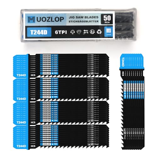 MUOZLOP 50tlgT244D Stichsägeblätter ，T-Schaft Stichsägeblatt Set mit Aufbewahrungskoffer für Holz，sägeblätter stichsäge Zubehör (50tlgT244D) von MUOZLOP
