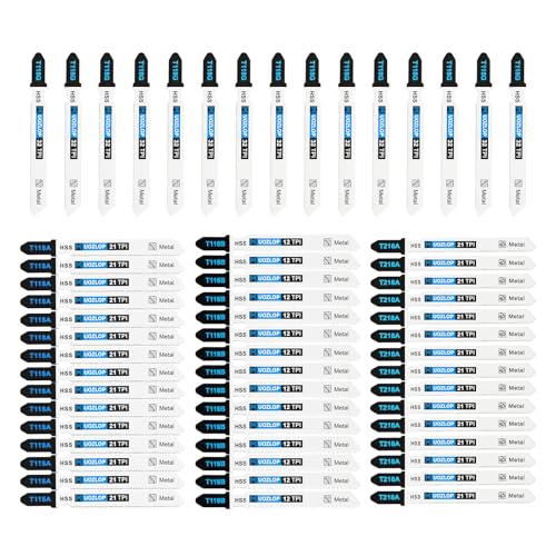 MUOZLOP 60 tlg Stichsägeblätter ，T-Schaft Stichsägeblatt Set mit Aufbewahrungskoffer für Metall ，sägeblätter stichsäge Zubehör (60tlg(T118A/ T118B/T118G/T218A）) von MUOZLOP