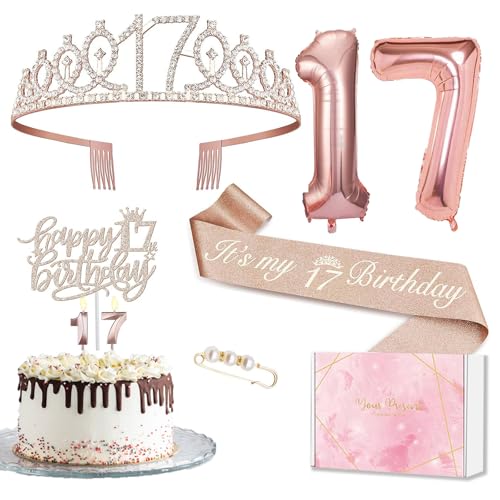 17 Geburtstag Mädchen Deko, 17. Geburtstagskrone und Schärpe, Tortendeko Geburtstag und Kerzen, Roségold Folienballon 17, 17. Geschenk für Mädchen zum Geburtstagsparty Deko Supplies 17 Geburtstag Mädchen Deko, 17. Geburtstagskrone und Schärpe, Tortendeko Geburtstag und Kerzen, Roségold Folienballon 17, 17. Geschenk für Mädchen zum Geburtstagsparty Deko Supplies von MURISE