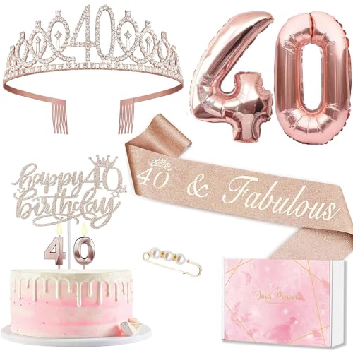Deko 40. Geburtstag Frauen, 40. Geburtstagskrone und Schärpe, Tortendeko Geburtstag und Kerzen, Roségold Folienballon 40, 40. Geschenk für Frauen zum Geburtstagsparty Deko Supplies Deko 40. Geburtstag Frauen, 40. Geburtstagskrone und Schärpe, Tortendeko Geburtstag und Kerzen, Roségold Folienballon 40, 40. Geschenk für Frauen zum Geburtstagsparty Deko Supplies von MURISE