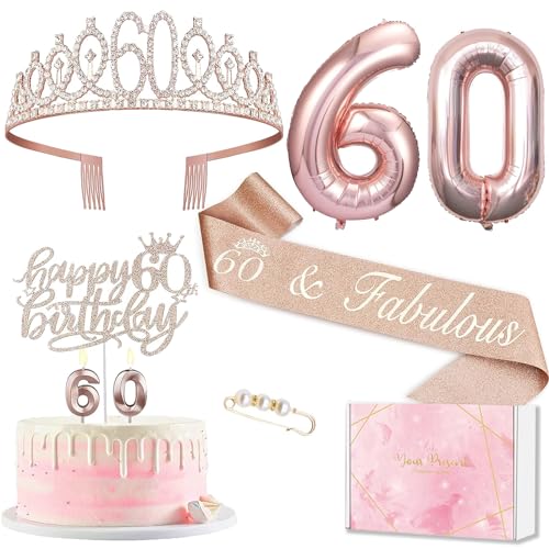 Deko 60 Geburtstag Frau, 60. Geburtstagskrone und Schärpe, Tortendeko Geburtstag und Kerzen, Roségold Folienballon 60, 60. Geschenk für Frauen zum Geburtstagsparty Deko Supplies Deko 60 Geburtstag Frau, 60. Geburtstagskrone und Schärpe, Tortendeko Geburtstag und Kerzen, Roségold Folienballon 60, 60. Geschenk für Frauen zum Geburtstagsparty Deko Supplies von MURISE
