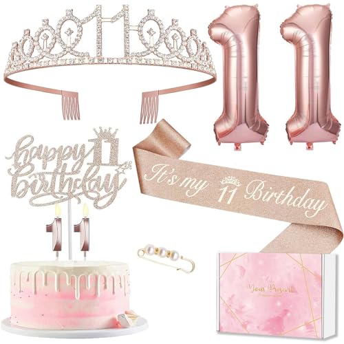 Deko 11 Geburtstag Mädchen, 11. Geburtstagskrone und Schärpe, Tortendeko Geburtstag und Kerzen, Roségold Folienballon 11, 11. Geschenk für Mädchen zum Geburtstag Party Deko Supplies Deko 11 Geburtstag Mädchen, 11. Geburtstagskrone und Schärpe, Tortendeko Geburtstag und Kerzen, Roségold Folienballon 11, 11. Geschenk für Mädchen zum Geburtstag Party Deko Supplies von MURISE