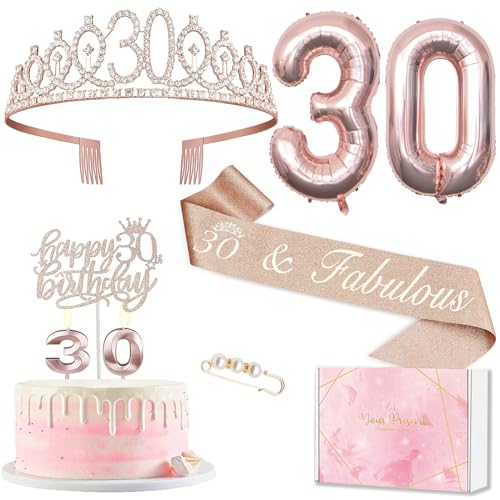 Deko 30 Geburtstag Frau, 30. Geburtstagskrone und Schärpe, Tortendeko Geburtstag und Kerzen, Roségold Folienballon 30, 30. Geschenk für Frauen zum Geburtstagsparty Deko Supplies Deko 30 Geburtstag Frau, 30. Geburtstagskrone und Schärpe, Tortendeko Geburtstag und Kerzen, Roségold Folienballon 30, 30. Geschenk für Frauen zum Geburtstagsparty Deko Supplies von MURISE