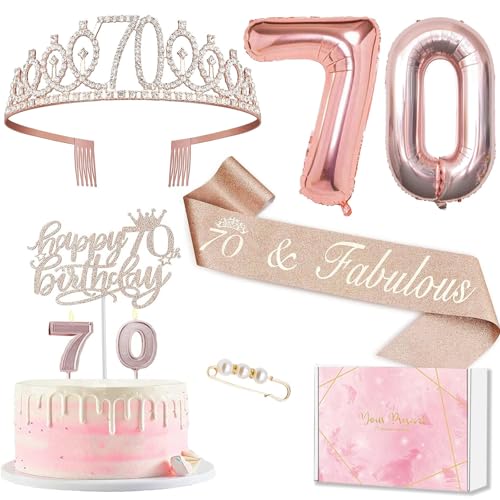 Deko 70 Geburtstag Frau, 70. Geburtstagskrone und Schärpe, Tortendeko Geburtstag und Kerzen, Roségold Folienballon 70, 70. Geschenk für Frauen zum Geburtstagsparty Deko Supplies Deko 70 Geburtstag Frau, 70. Geburtstagskrone und Schärpe, Tortendeko Geburtstag und Kerzen, Roségold Folienballon 70, 70. Geschenk für Frauen zum Geburtstagsparty Deko Supplies von MURISE