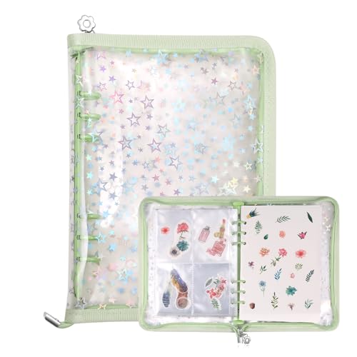MUROAD 4 in 1 Aufkleber Storage Organizer, A5 Aufkleber Sammelbuch Album Halter Binder mit 140 Taschen Hüllen und 20 Blatt wiederverwendbarem Trennpapier (Grün) von MUROAD