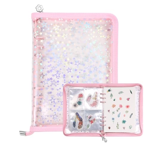 MUROAD 4 in 1 Sticker Storage Organizer, A5 Sticker Collecting Book Album Holder Binder with 140 Pockets Sleeves and 20 Sheets Reusable Release Paper (Pink) von MUROAD