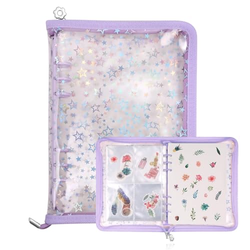 MUROAD 4 in 1 Sticker Storage Organizer, A5 Sticker Collecting Book Album Holder Binder with 140 Pockets Sleeves and 20 Sheets Reusable Release Paper (Purple) von MUROAD