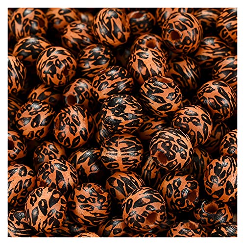 MURUI ZP 20/30/50 stücke 10mm runde holzperlen schwarz Leopard drucken Multi Farbe lose Spacer perlen für DIY. Schmuckherstellung Halskettenarmband Y104 (Color : Orange, Item Diameter : 30pcs) von MURUI