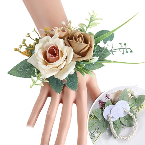 MURYE Zartes Handgelenk-Blumen-Armband, realistische Rosen-Boutonniere für Hochzeiten und Feiern, optionale Farbe, Frühlings-Hochzeits-Boutonniere von MURYE