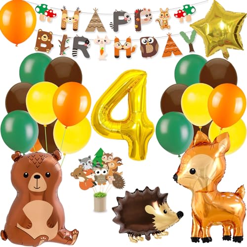 4 Geburtstag Junge Mädchen,Kindergeburtstag Deko,Geburtstagsdeko 4 Jahr,Waldtiere Dschungel Geburtstag Deko von MUSELK
