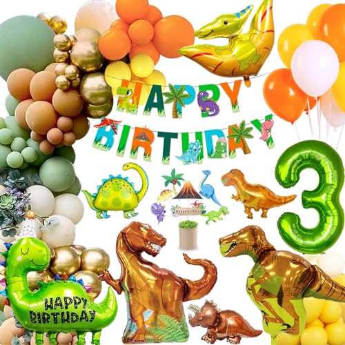 Dinosaurier Geburtstag Deko Set, 3 Geburtstagsdeko Jungen,Happy Birthday Luftballons Grün für Dinosaurier Party Dekoration Dschungel Party Kinder von MUSELK