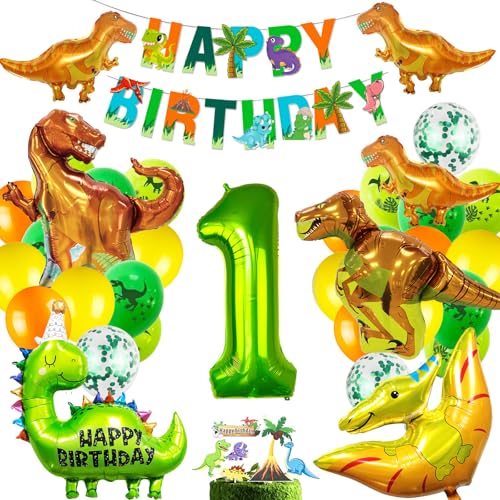 Dino Geburtstag Deko 1 Jahre, 1.Geburtstag Junge,Deko Dinosaurier Geburtstag,Dino Party Kindergeburtstag,XXL Dino Folienballon,Luftballons Grün für Dinosaurier Party Dekoration Dschungel Party Kinder von MUSELK