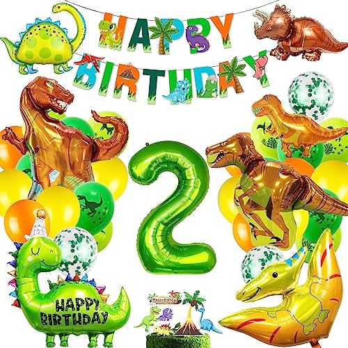 Dino Geburtstag Deko Set, 2 Geburtstag Junge,XXL Dinosaurier Folienballon,Jungle Geburtstagsdeko 2 Jahre Junge,Luftballons Grün für Dinosaurier Party Dekoration Dschungel Party Kinder von MUSELK