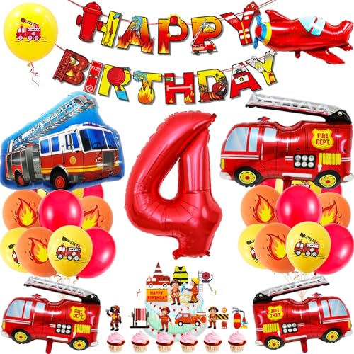 Feuerwehrauto-Party-Dekoration, 4 Jahre alt, Geburtstagsparty-Ballons, Feuerballon, Jumbo-LKW-Ballon für Lagerfeuer, Jagd, Dekoration, Rettungsthema, Feuerwehr-Zubehör Feuerwehrauto-Party-Dekoration, 4 Jahre alt, Geburtstagsparty-Ballons, Feuerballon, Jumbo-LKW-Ballon für Lagerfeuer, Jagd, Dekoration, Rettungsthema, Feuerwehr-Zubehör von MUSELK