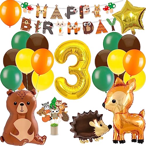 3 Geburtstag Junge Mädchen,Dschungel Geburtstagsdeko 3 Jahr Junge,Kindergeburtstag Deko mit Waldtiere Dschungel Luftballons,Happy Birthday Deko für Geburtstag,Babyshower,Safari deko, von MUSELK