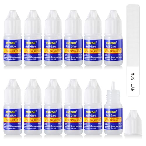 MUSILAN Nagelkleber für Tips - 12 Stück Professioneller Extra Starker Kleber für Kunstnägel, Acrylnägel, Strasssteine, Edelsteine, Schmuck und Reparatur von Eingerissenen Nägeln von MUSILAN