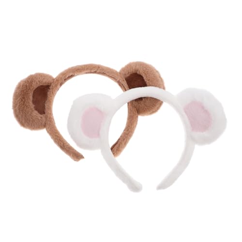 MUSISALY 2 Stück Bärenohren Haarband Verstellbar Weiches Plüsch Kopfband für Frauen Makeup Waschen Party Cosplay Niedliches Accessoire in Braun und Rosa von MUSISALY
