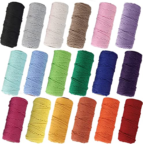 Makramee Garn 2mm x 30M, 18 Stück Baumwollgarn Baumwollkordel Baumwollseil Baumwollschnur Macrame Garn für DIY Handwerk Basteln Stricken Boho Deko Wandbehang Dekoration Wohnzimmer Balkon Schlafzimmer von MUSLONG