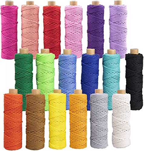 Makramee Garn 3mm x 30M, 18 Stück Baumwollgarn Baumwollkordel Baumwollseil Baumwollschnur Macrame Garn für DIY Handwerk Basteln Stricken Boho Deko Wandbehang Dekoration Wohnzimmer Balkon Schlafzimmer von MUSLONG