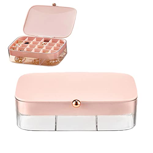 Musubi Reiseschmucketui, Schmuck-Organizer, Rosa Schmuckschatulle, Doppelschicht 24 Fächer Schmuck Organizer Box, tragbare Kunststoff-Schmuckkästchen für Frauen von Musubi