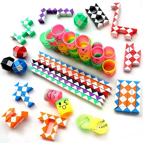 MUSUNFE 48 Stück Party Mitgebsel 24 Regenbogen Spielzeug 24 Blöcke Magische Schlange Kinder Spielzeug Set Kindergeburtstag Gastgeschenke Kleine Mitbringsel für Kinder (48) von MUSUNFE