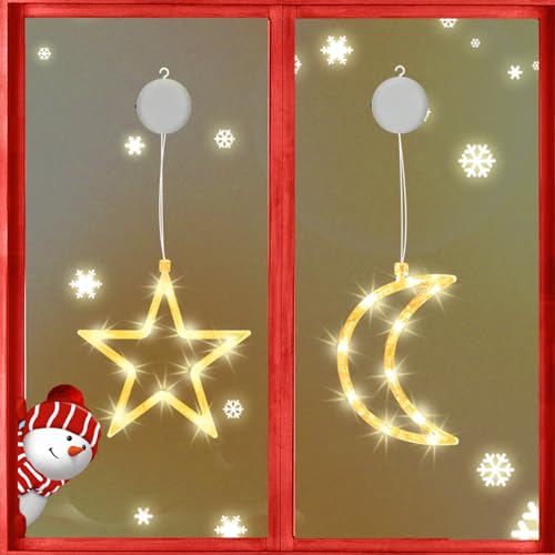 MUSUNIA Ramadan Lichterkette,2 Stück 10 LED Fenster Eid Lichterkette Batteriebetriebene mit Saugnäpfe,Ramadan deko Warmweiß Ramadanstern Mond Innen für Islam Deko Ramadan Eid Mubarak,Balkon von MUSUNIA