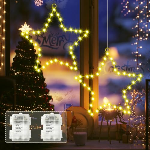 MUSUNIA Led Stern Fenster - Fensterbeleuchtung Weihnachten 45 Led Leuchtstern Fenster Batteriebetrieben Mit 8 Modi Timer Wasserdicht Leuchtsterne Weihnachten Led Stern Für Weihnachtsdeko 2 Stück von MUSUNIA
