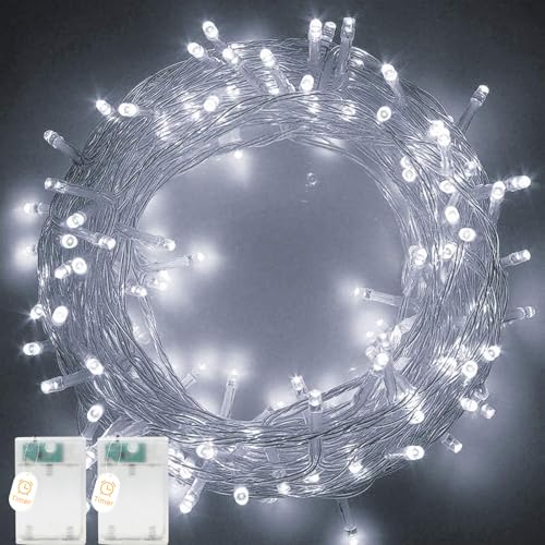 MUSUNIA lichterkette batterie außen Timer 5M 50 LED lichterkette außen batterie, IP65 Wasserdicht Kaltweiß Lichterkette Innen für Weihnachten, Schlafzimmer, Party, Hochzeit（2 Stück） von MUSUNIA